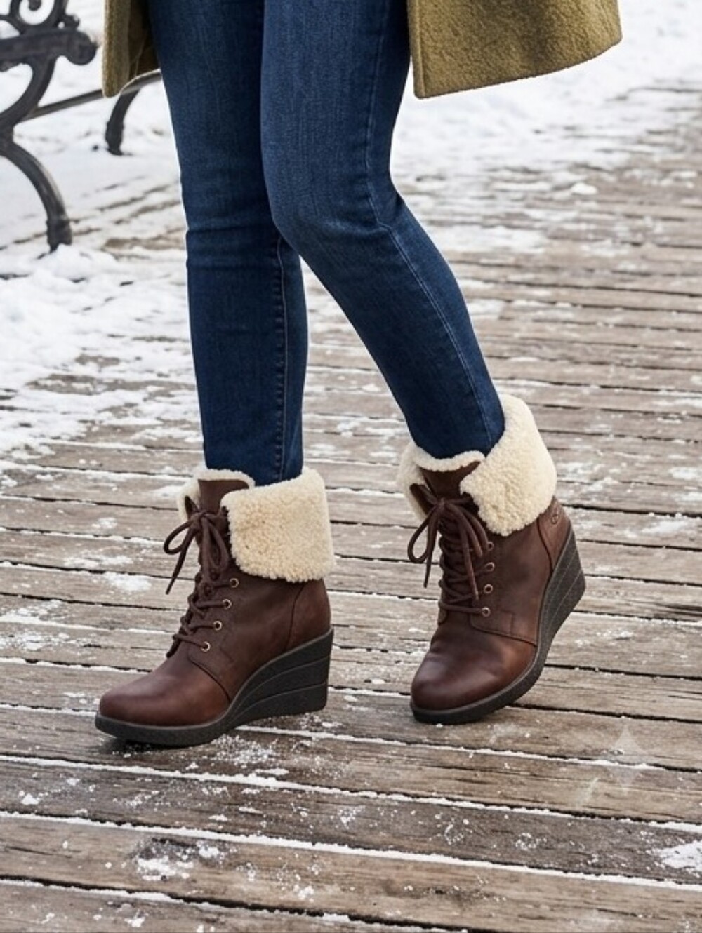 UGG Zea dark brown leather winter boots wedges high heels size 8 shearling lined